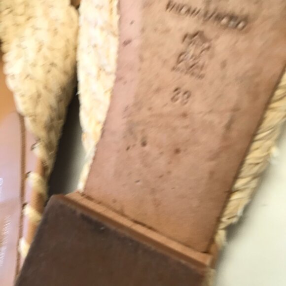 Paloma Barcelo Raffia Sandals Slide Womens 39 9 Natural Open Toe Slip On Leather - Picture 9 of 10